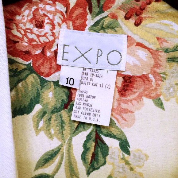 Vintage 80s Expo USA Floral Prairie Dress Lace Collar M(10) Puffed Shoulder Pads - Picture 9 of 12